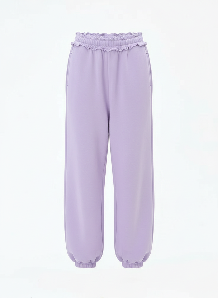 Spodnie dresowe z ozdobnym pasem w kolorze liliowym